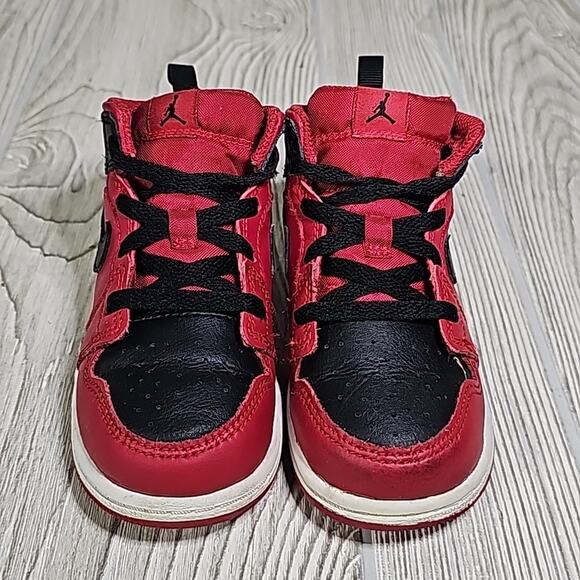 Nike Air Jordan 1 Mid Reverse Bred Sneakers Red/Black Toddler Size 8C - Picture 3 of 11